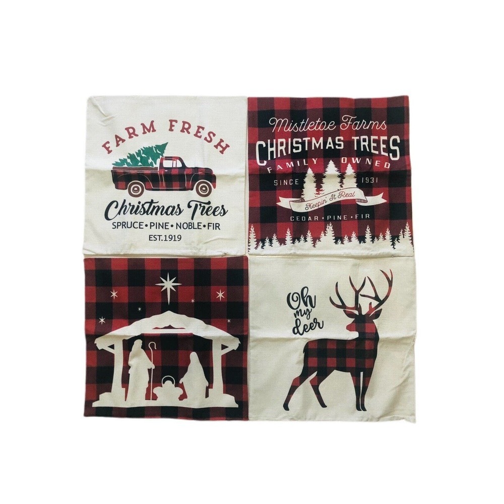 4X Christmas Cushion Cover Pillow Case Cotton Linen Home Sofa Bedroom Home Decor